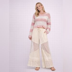 POL Beachcomber Flowy Wide Leg Palazzo Pants in Ivory Cream | Stretch Waist NWOT